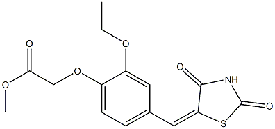 methyl {4-[(2,4-dioxo-1,3-thiazolidin-5-ylidene)methyl]-2-ethoxyphenoxy}acetate Struktur