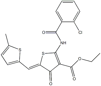 ethyl 2-[(2-chlorobenzoyl)amino]-5-[(5-methyl-2-thienyl)methylene]-4-oxo-4,5-dihydro-3-thiophenecarboxylate Struktur