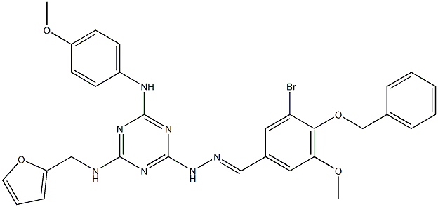 4-(benzyloxy)-3-bromo-5-methoxybenzaldehyde [4-[(2-furylmethyl)amino]-6-(4-methoxyanilino)-1,3,5-triazin-2-yl]hydrazone Struktur