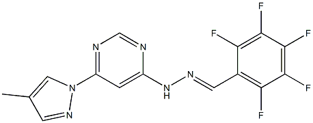 2,3,4,5,6-pentafluorobenzaldehyde [6-(4-methyl-1H-pyrazol-1-yl)-4-pyrimidinyl]hydrazone Struktur