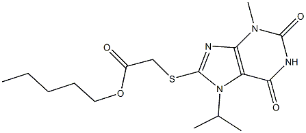 pentyl [(7-isopropyl-3-methyl-2,6-dioxo-2,3,6,7-tetrahydro-1H-purin-8-yl)sulfanyl]acetate Struktur