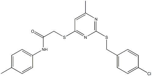 2-({2-[(4-chlorobenzyl)sulfanyl]-6-methyl-4-pyrimidinyl}sulfanyl)-N-(4-methylphenyl)acetamide Struktur