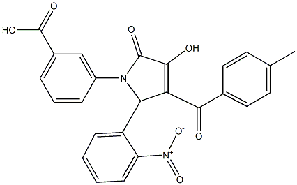 3-[3-hydroxy-5-{2-nitrophenyl}-4-(4-methylbenzoyl)-2-oxo-2,5-dihydro-1H-pyrrol-1-yl]benzoic acid Struktur