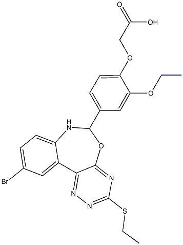 {4-[10-bromo-3-(ethylsulfanyl)-6,7-dihydro[1,2,4]triazino[5,6-d][3,1]benzoxazepin-6-yl]-2-ethoxyphenoxy}acetic acid Struktur