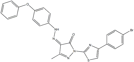 1-[4-(4-bromophenyl)-1,3-thiazol-2-yl]-3-methyl-1H-pyrazole-4,5-dione 4-[N-(4-phenoxyphenyl)hydrazone] Struktur