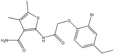 2-{[2-(2-bromo-4-ethylphenoxy)acetyl]amino}-4,5-dimethyl-3-thiophenecarboxamide Struktur