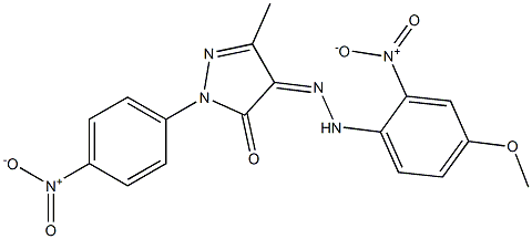 3-methyl-1-(4-nitrophenyl)-1H-pyrazole-4,5-dione 4-[N-(4-methoxy-2-nitrophenyl)hydrazone] Struktur