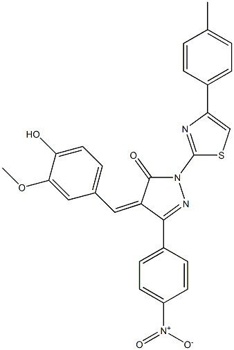 4-[(Z)-(4-hydroxy-3-methoxyphenyl)methylidene]-1-[4-(4-methylphenyl)-1,3-thiazol-2-yl]-3-(4-nitrophenyl)-1H-pyrazol-5-one Struktur