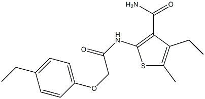 4-ethyl-2-{[2-(4-ethylphenoxy)acetyl]amino}-5-methyl-3-thiophenecarboxamide Struktur