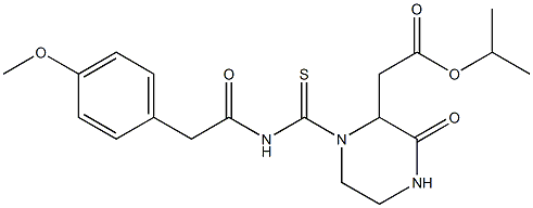 isopropyl 2-[1-({[2-(4-methoxyphenyl)acetyl]amino}carbothioyl)-3-oxo-2-piperazinyl]acetate Struktur