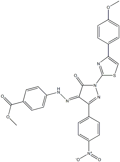 methyl 4-{2-[1-[4-(4-methoxyphenyl)-1,3-thiazol-2-yl]-3-(4-nitrophenyl)-5-oxo-1,5-dihydro-4H-pyrazol-4-ylidene]hydrazino}benzoate Struktur