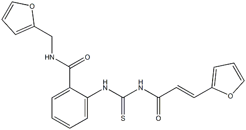 N-(2-furylmethyl)-2-[({[(E)-3-(2-furyl)-2-propenoyl]amino}carbothioyl)amino]benzamide Struktur