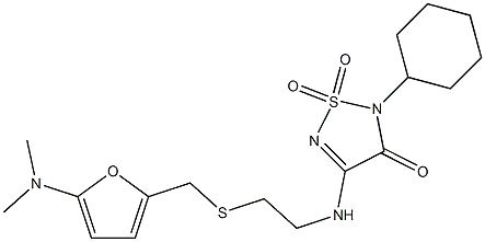 2,3-Dihydro-3-oxo-2-cyclohexyl-4-[[2-[[5-(dimethylamino)furan-2-yl]methylthio]ethyl]amino]-1,2,5-thiadiazole 1,1-dioxide Struktur