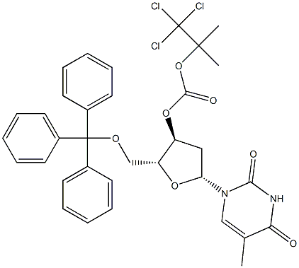 3'-O-[(1,1-Dimethyl-2,2,2-trichloroethoxy)carbonyl]-5'-O-(triphenylmethyl)thymidine Struktur