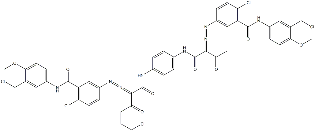 3,3'-[2-(2-Chloroethyl)-1,4-phenylenebis[iminocarbonyl(acetylmethylene)azo]]bis[N-[3-(chloromethyl)-4-methoxyphenyl]-6-chlorobenzamide] Struktur