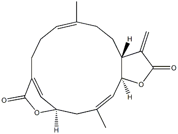 (3aR,6E,13R,15E,16aS)-3a,4,5,8,9,13,14,16a-Octahydro-6,15-dimethyl-3-methylene-11H-13,10-methenofuro[2,3-f]oxacyclopentadecin-2,11(3H)-dione Struktur