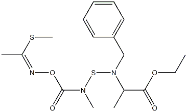 2-[N-Benzyl-N-[N-[(1-methylthioethylidene)aminooxycarbonyl]-N-methylaminothio]amino]propionic acid ethyl ester Struktur