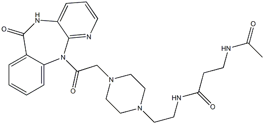 5,11-Dihydro-11-[[4-[2-[3-(acetylamino)propanoylamino]ethyl]-1-piperazinyl]acetyl]-6H-pyrido[2,3-b][1,4]benzodiazepin-6-one Struktur