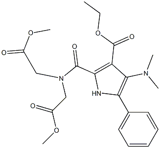 2-[N,N-Bis(methoxycarbonylmethyl)carbamoyl]-4-dimethylamino-5-phenyl-1H-pyrrole-3-carboxylic acid ethyl ester Struktur