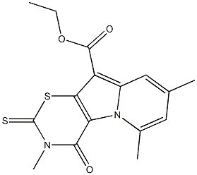 3,4-Dihydro-4-oxo-2-thioxo-3,6,8-trimethyl-2H-1,3-thiazino[6,5-b]indolizine-10-carboxylic acid ethyl ester Struktur