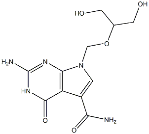 2-Amino-3,4-dihydro-7-(2-hydroxy-1-hydroxymethylethoxymethyl)-4-oxo-7H-pyrrolo[2,3-d]pyrimidine-5-carboxamide Struktur