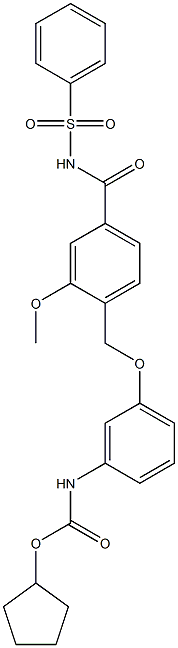 4-[3-(Cyclopentyloxycarbonylamino)phenoxymethyl]-3-methoxy-N-(phenylsulfonyl)benzamide Struktur