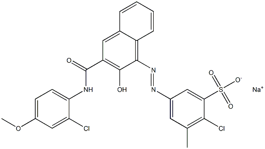 2-Chloro-3-methyl-5-[[3-[[(2-chloro-4-methoxyphenyl)amino]carbonyl]-2-hydroxy-1-naphtyl]azo]benzenesulfonic acid sodium salt Struktur