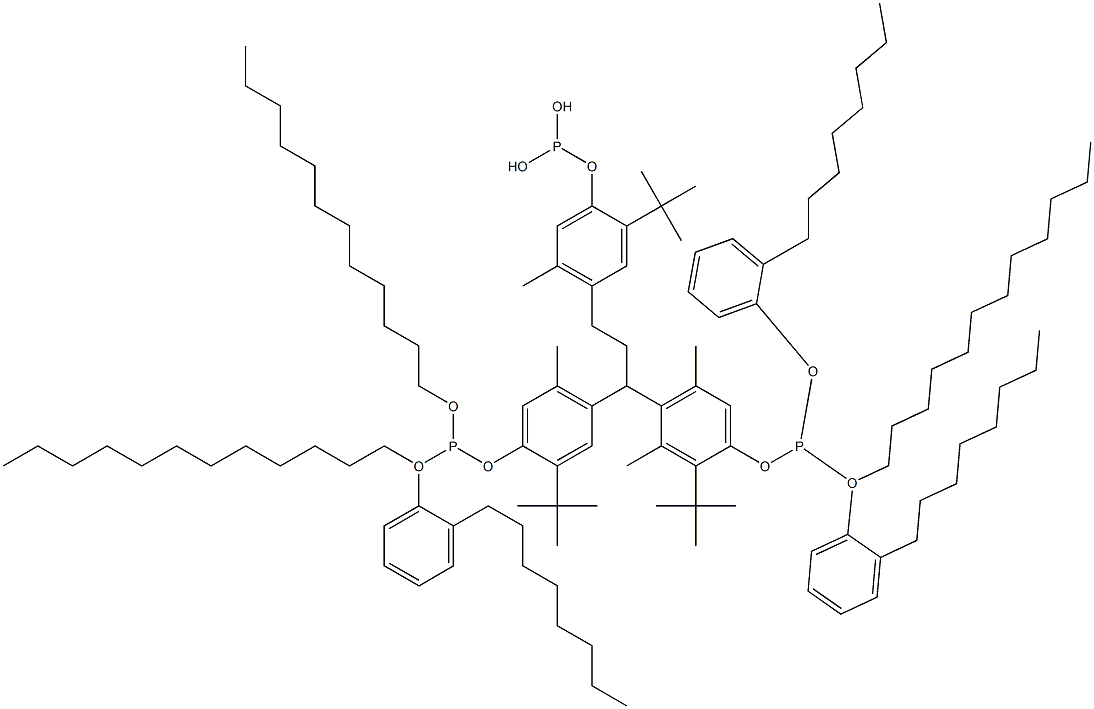 [3-Methyl-1,1,3-propanetriyltris(2-tert-butyl-5-methyl-4,1-phenyleneoxy)]tris(phosphonous acid)O,O',O''-tridodecyl O,O',O''-tris(2-octylphenyl) ester Struktur