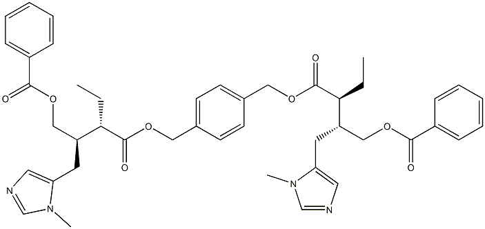 Benzene-1,4-dimethanol bis[(2S,3R)-4-(1-methyl-1H-imidazol-5-yl)-2-ethyl-3-[(benzoyloxy)methyl]butyrate] Struktur