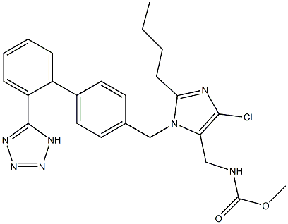 N-[[2-Butyl-4-chloro-1-[[2'-(1H-tetrazol-5-yl)-1,1'-biphenyl-4-yl]methyl]-1H-imidazol-5-yl]methyl]carbamic acid methyl ester Struktur