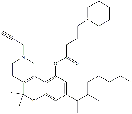 1-Piperidinebutyric acid 8-(1,2-dimethylheptyl)-1,3,4,5-tetrahydro-5,5-dimethyl-2-(2-propynyl)-2H-[1]benzopyrano[4,3-c]pyridin-10-yl ester Struktur