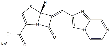 (5R)-7-Oxo-6-[(imidazo[1,2-a]pyrazin-2-yl)methylene]-4-thia-1-azabicyclo[3.2.0]hept-2-ene-2-carboxylic acid sodium salt Struktur