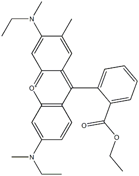 3,6-Bis[methyl(ethyl)amino]-9-[2-(ethoxycarbonyl)phenyl]-7-methylxanthylium Struktur