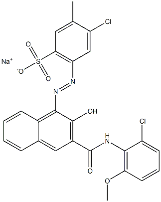 4-Chloro-3-methyl-6-[[3-[[(2-chloro-6-methoxyphenyl)amino]carbonyl]-2-hydroxy-1-naphtyl]azo]benzenesulfonic acid sodium salt Struktur