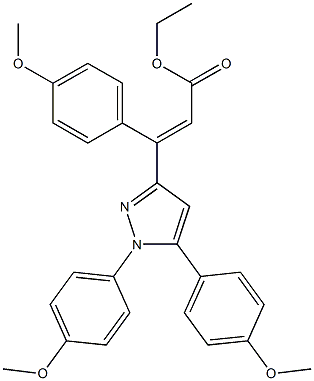 (E)-3-(4-Methoxyphenyl)-3-[[1-(4-methoxyphenyl)-5-(4-methoxyphenyl)-1H-pyrazol]-3-yl]propenoic acid ethyl ester Struktur