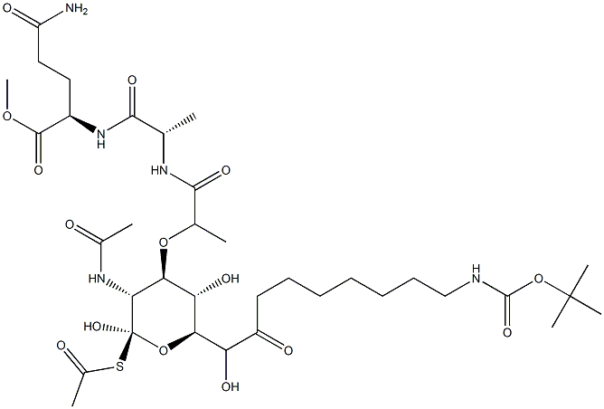 N2-[N-[N-Acetyl-1-(acetylthio)-6-[8-[[(tert-butoxy)carbonyl]amino]octanoyl]muramoyl]-L-alanyl]-D-glutamine methyl ester Struktur