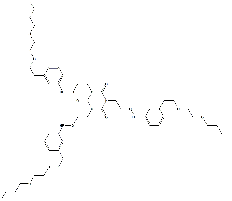 1,3,5-Tris[2-[3-[2-[(2-butoxyethyl)oxy]ethyl]phenylphosphinooxy]ethyl]-1,3,5-triazine-2,4,6(1H,3H,5H)-trione Struktur