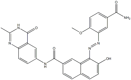 1-[(2-Methoxy-5-carbamoylphenyl)azo]-N-[(2-methyl-3,4-dihydro-4-oxoquinazolin)-6-yl]-2-hydroxynaphthalene-7-carboxamide Struktur