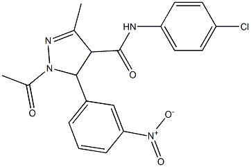 N-(4-Chlorophenyl)-5-(3-nitrophenyl)-1-acetyl-4,5-dihydro-3-methyl-1H-pyrazole-4-carboxamide Struktur