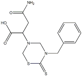 4-Amino-4-oxo-2-[(5-benzyl-6-thioxotetrahydro-2H-1,3,5-thiadiazin)-3-yl]butyric acid Struktur