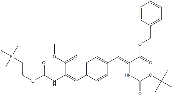 2-[(tert-Butoxy)carbonylamino]-3-[4-[2-(methoxycarbonyl)-2-[[2-(trimethylsilyl)ethoxycarbonyl]amino]ethenyl]phenyl]acrylic acid benzyl ester Struktur