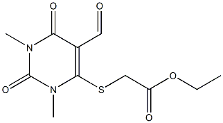 [(5-Formyl-1,2,3,4-tetrahydro-1,3-dimethyl-2,4-dioxopyrimidin)-6-ylthio]acetic acid ethyl ester Struktur