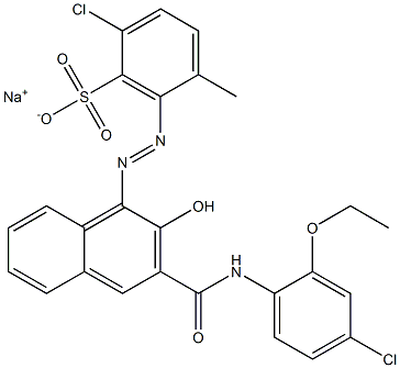 2-Chloro-5-methyl-6-[[3-[[(4-chloro-2-ethoxyphenyl)amino]carbonyl]-2-hydroxy-1-naphtyl]azo]benzenesulfonic acid sodium salt Struktur