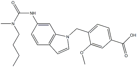 4-[6-[3-Butyl-3-methylureido]-1H-indol-1-ylmethyl]-3-methoxybenzoic acid Struktur