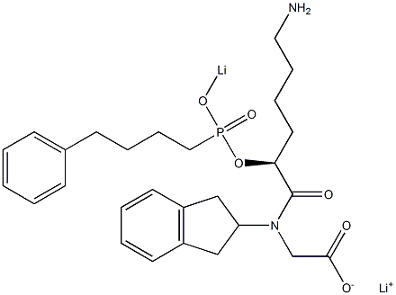 N-(Indan-2-yl)-N-[(2S)-2-[lithiooxy(4-phenylbutyl)phosphinyloxy]-6-aminohexanoyl]glycine lithium salt Struktur