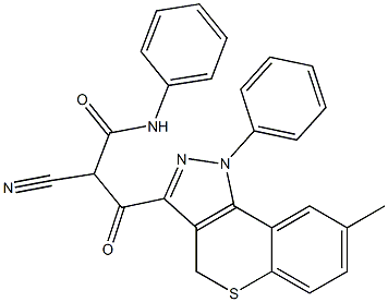 N-(Phenyl)-3-[[8-methyl-1-phenyl-1,4-dihydro-[1]benzothiopyrano[4,3-c]pyrazol]-3-yl]-2-cyano-3-oxopropanamide Struktur