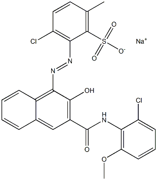 3-Chloro-6-methyl-2-[[3-[[(2-chloro-6-methoxyphenyl)amino]carbonyl]-2-hydroxy-1-naphtyl]azo]benzenesulfonic acid sodium salt Struktur