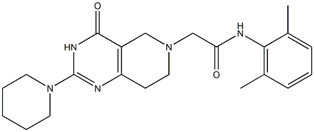 2-[(2-Piperidino-3,4,5,6,7,8-hexahydro-4-oxopyrido[4,3-d]pyrimidin)-6-yl]-2',6'-dimethylacetanilide Struktur