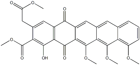 1-Hydroxy-2-(methoxycarbonyl)-3-[(methoxycarbonyl)methyl]-11,12,13-trimethoxy-5,14-pentacenedione Struktur