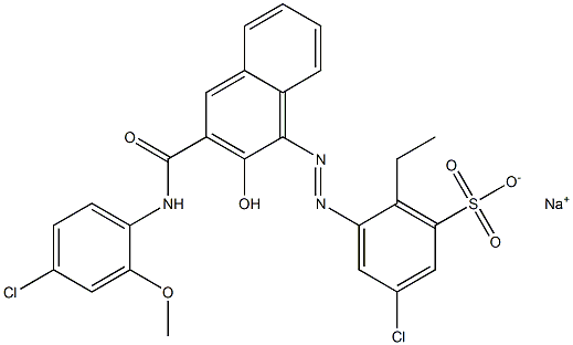 3-Chloro-6-ethyl-5-[[3-[[(4-chloro-2-methoxyphenyl)amino]carbonyl]-2-hydroxy-1-naphtyl]azo]benzenesulfonic acid sodium salt Struktur